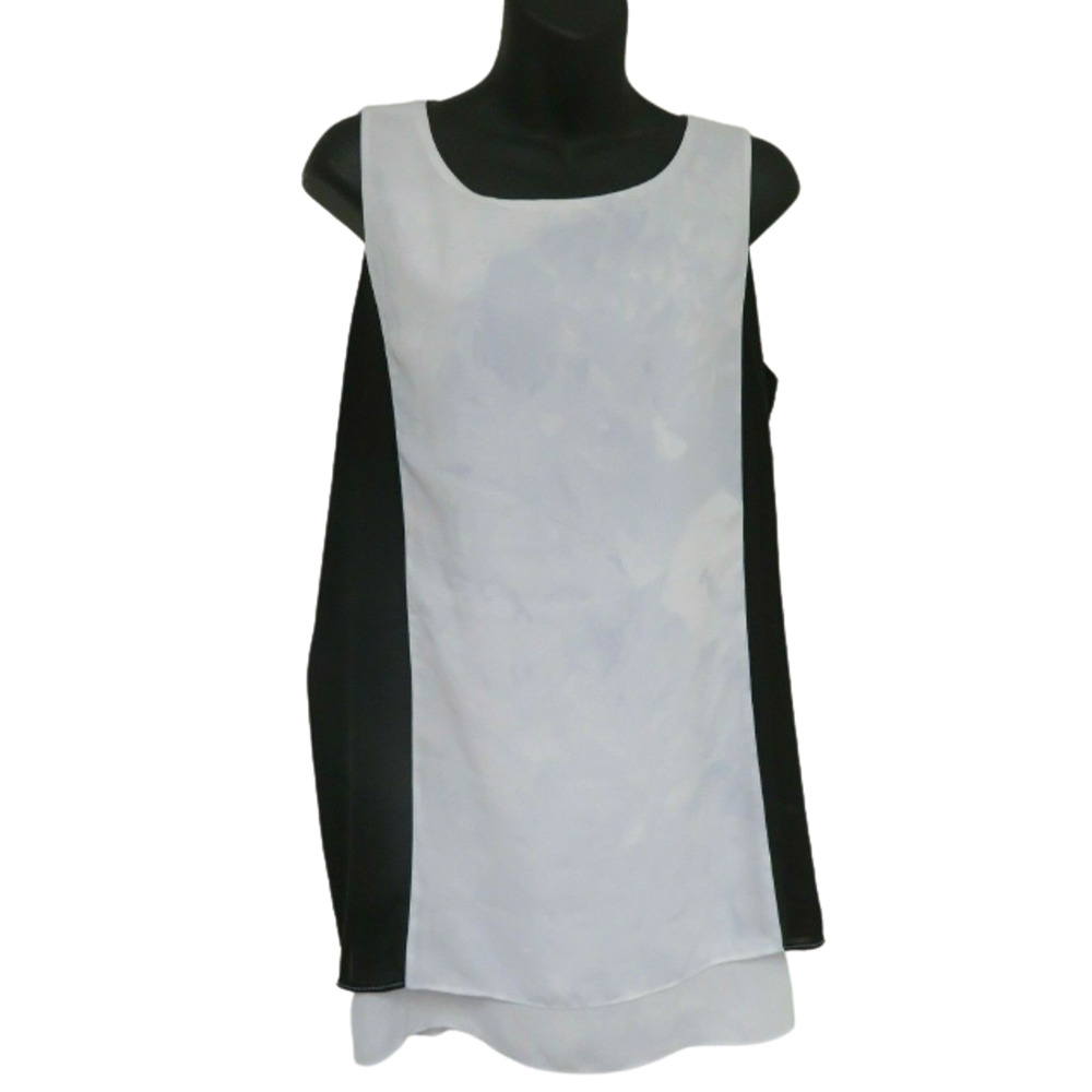 Dennis Basso 6 Regular Sleeveless Woven Color-Block Top White Black Tie Dye